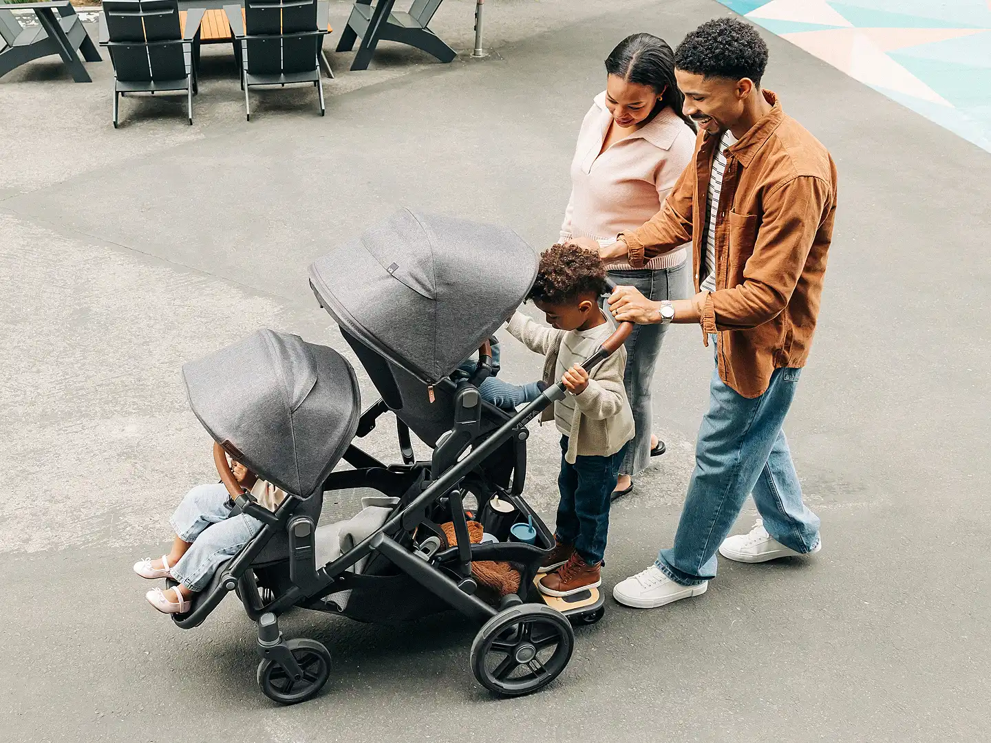 Family walking with Vista stroller